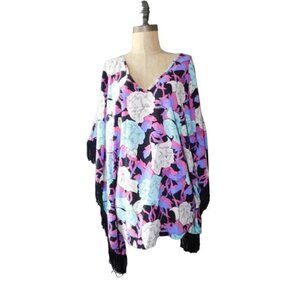 Nikki Poulos Size M/L Fringed Kimono Style Vneck Blouse Top